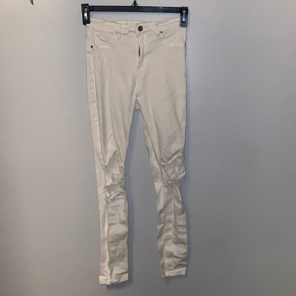 Missguided White Ripped Skinny Jeans